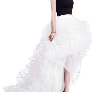 White High-Low Ruffled Tulle Skirt